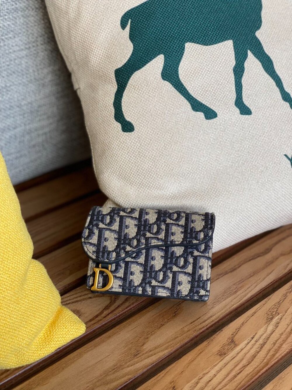 Dior Blue Oblique Monogram Saddle Card Holder